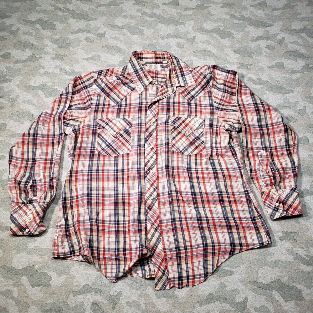 Vintage Miller Miller Miller Shirt Mens 16 1/2-35 Blue Orange‎ Plaid Pearl...